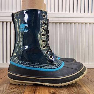 Sorel Aqua Dahlia Womens Sz 10 Blue Waterproof Lined Winter Snow Rain Duck Boots
